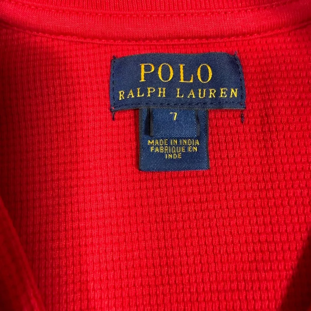 Polo Ralph Lauren Boys Red Waffle Knit Quarter Zip Pullover Sweater Size 7 - Picture 3 of 5